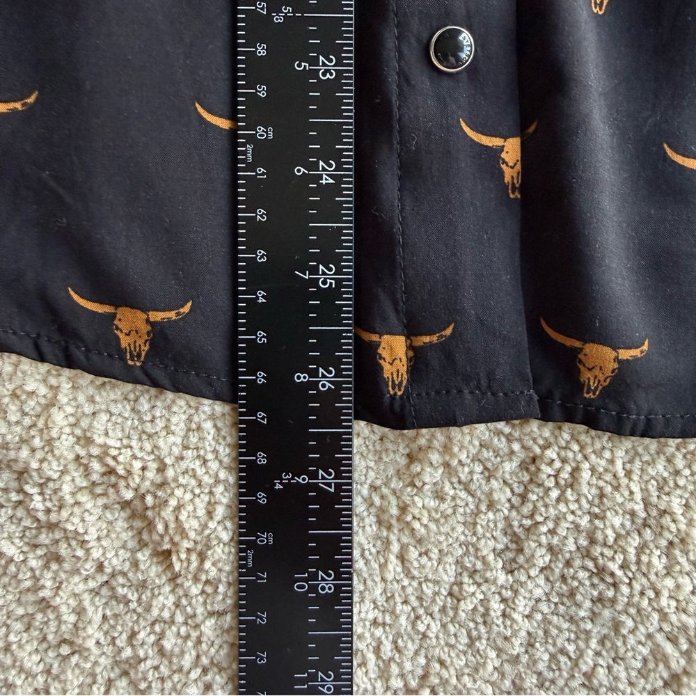 Stetson Western Shirt Womens Large Black Longhorn Skull Print Button Up Rayon - Picture 8 of 10